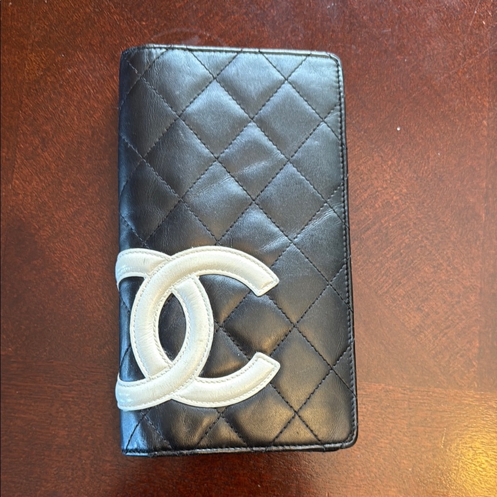 CHANEL Black and White Quilted Wallet